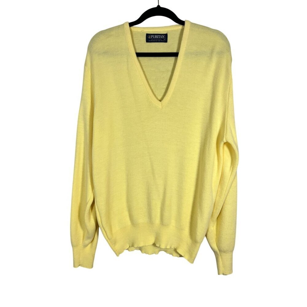 Retro Knit Sweater XL Yellow Preppy Old Money‎ Classic Chic Neutral Minimalist